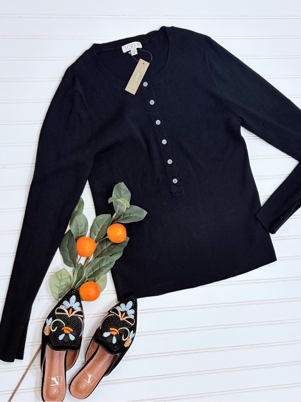 J. CREW Ribbed Long Sleeve Henley Top